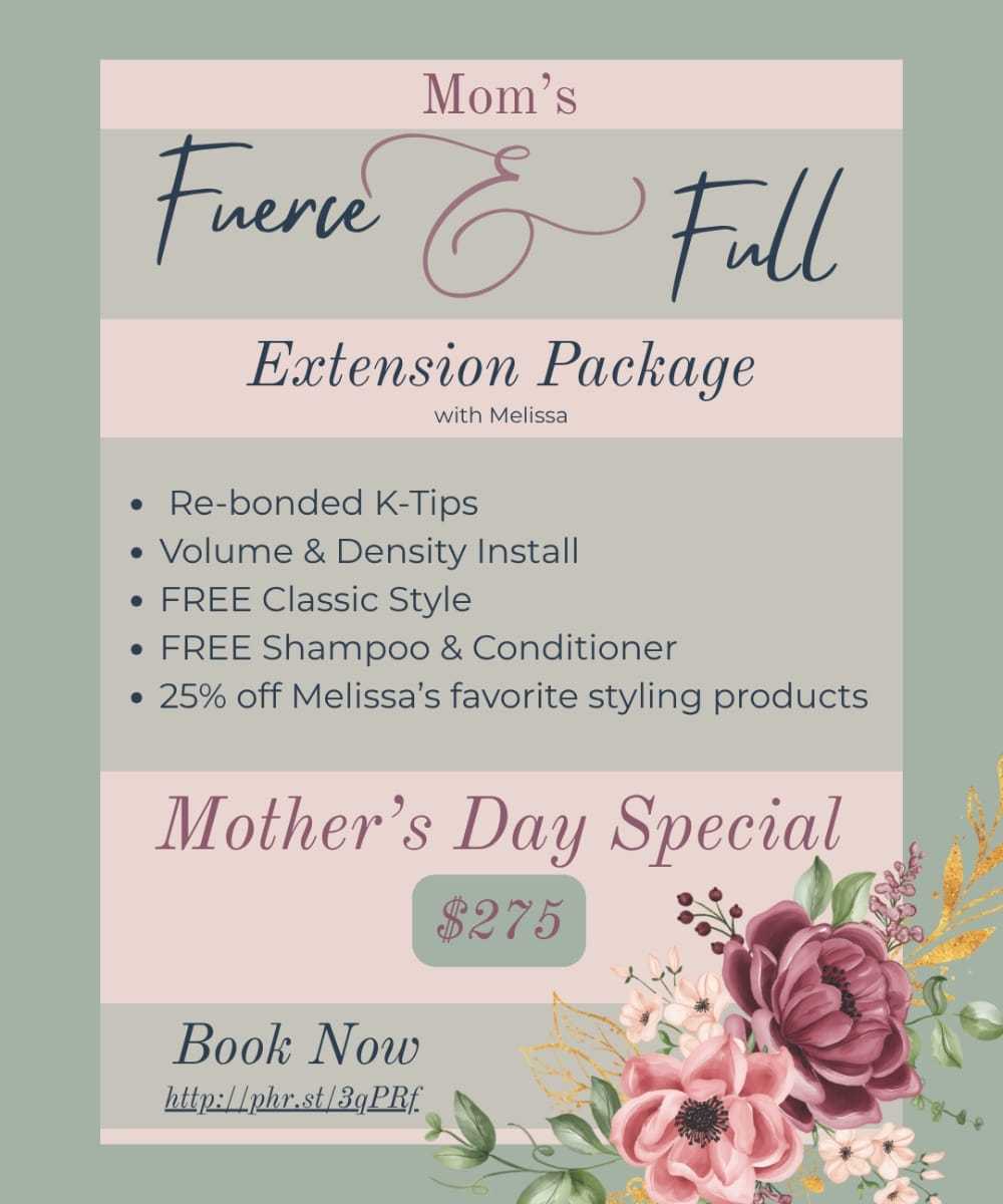 Mother's Day Special: Hair extension package offer with discounted styling products.