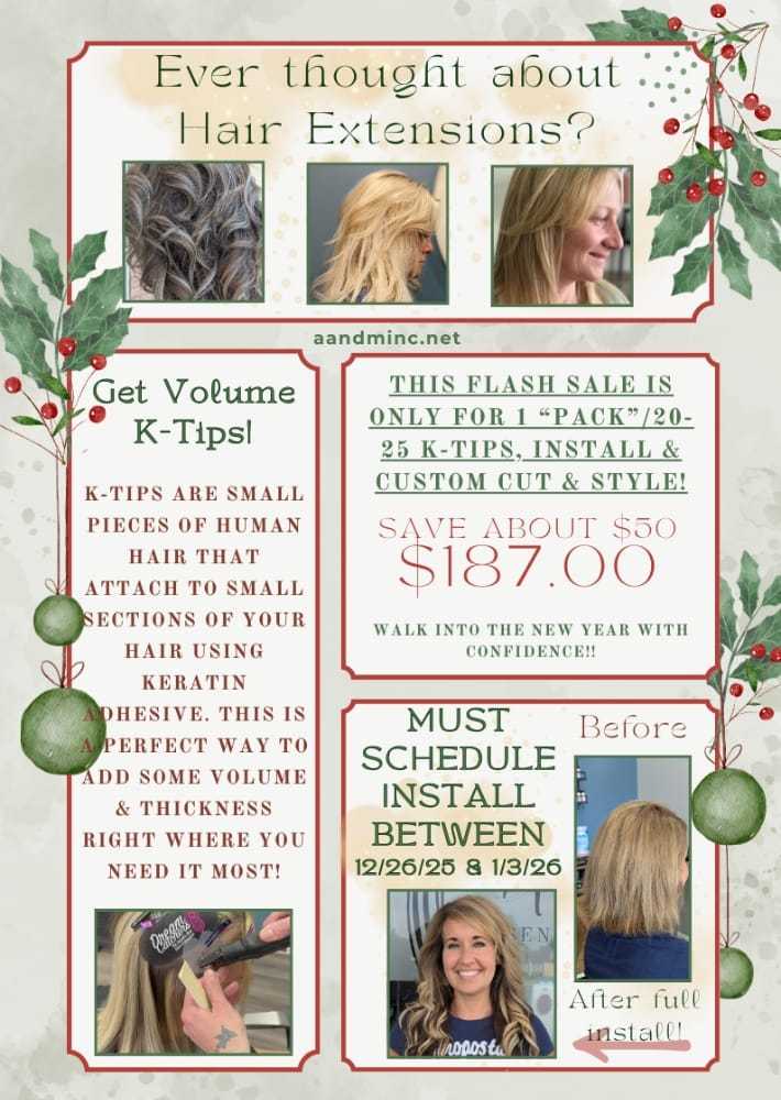 Sure! Here's a concise alt text for the image:
"Hair extensions flash sale flyer with before and after photos.